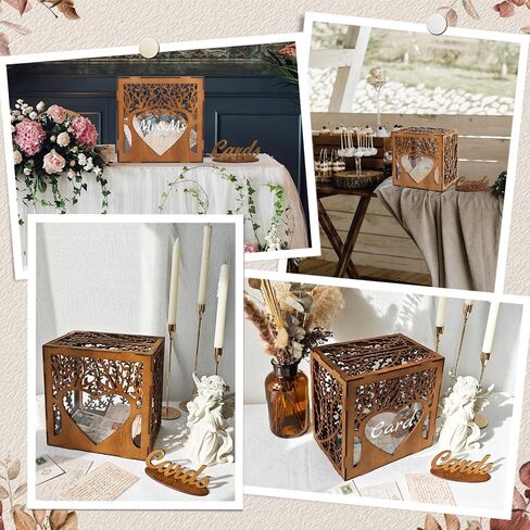 OurWarm Wooden Wedding Card Box with Slot, Rustic Card Box for Wedding Decorations for Reception, Money Gift Card Box with Acrylic Window for Wedding Birthday Anniversaries Graduation Party Decor in Saudi Arabia