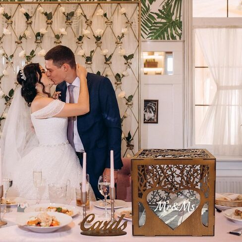 OurWarm Wooden Wedding Card Box with Slot, Rustic Card Box for Wedding Decorations for Reception, Money Gift Card Box with Acrylic Window for Wedding Birthday Anniversaries Graduation Party Decor in Saudi Arabia