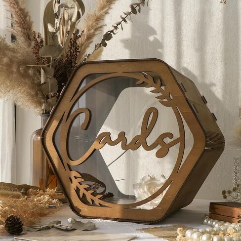 OurWarm Wooden Wedding Card Box with Slot, Rustic Card Box for Wedding Decorations for Reception, Money Gift Card Box with Acrylic Window for Wedding Birthday Anniversaries Graduation Party Decor in Saudi Arabia