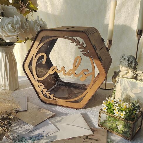 OurWarm Wooden Wedding Card Box with Slot, Rustic Card Box for Wedding Decorations for Reception, Money Gift Card Box with Acrylic Window for Wedding Birthday Anniversaries Graduation Party Decor in Saudi Arabia