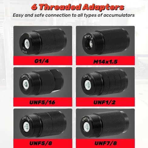 Nitrogen Fill Kit, Hydraulic Nitrogen Accumulator Charging Kit, Nitrogen Pressure Test System with 3 Gauges 1300 3500 5500 psi, 6 Adapters, Gas Hose & Main Valve Body Mixizap in Kuwait