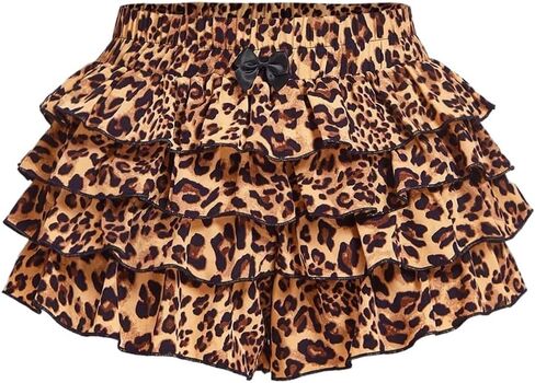 SOLY HUX Women's Y2k Leopard Ruffle Mini Shorts Cheetah Print Elastic Waist Bow Layered Bloomer Shorts in Saudi Arabia