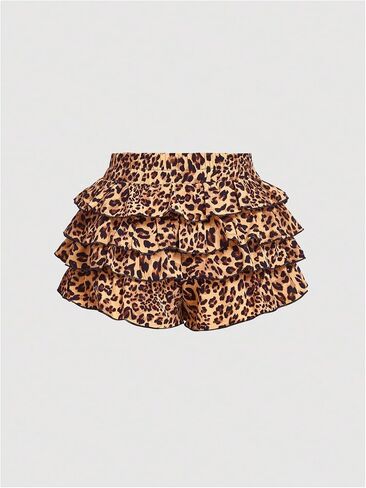 SOLY HUX Women's Y2k Leopard Ruffle Mini Shorts Cheetah Print Elastic Waist Bow Layered Bloomer Shorts in Saudi Arabia