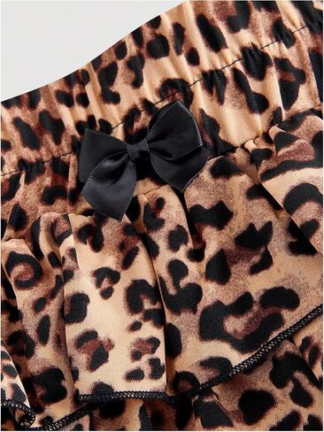 SOLY HUX Women's Y2k Leopard Ruffle Mini Shorts Cheetah Print Elastic Waist Bow Layered Bloomer Shorts in Saudi Arabia