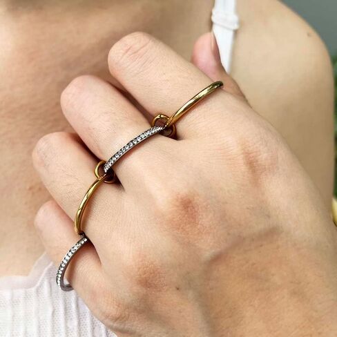 Gold Stackable Rings for Women Non Tarnish, 18k Gold Plated Cubic Zirconia Rings, Silver Multi-Link Connected Knuckle Women Stack Rings Set in Saudi Arabia