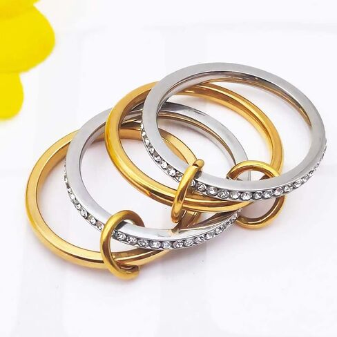Gold Stackable Rings for Women Non Tarnish, 18k Gold Plated Cubic Zirconia Rings, Silver Multi-Link Connected Knuckle Women Stack Rings Set in Saudi Arabia