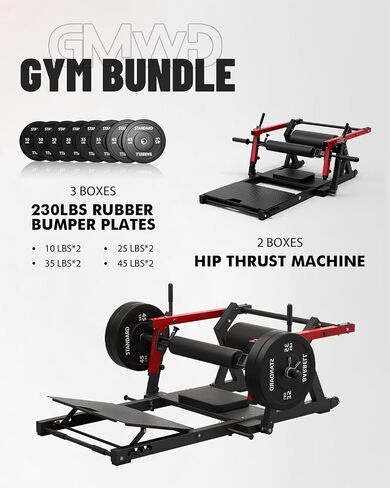 GMWD Hip Thrust Machine, 800LBS Plate-Loaded Glute Bridge Machine with Weight Holder, Heavy Duty Butt Exercise Equipment for Glute Muscles Building and Butt Shaping, Adjustable Footboard, Red in Kuwait