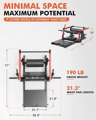 GMWD Hip Thrust Machine, 800LBS Plate-Loaded Glute Bridge Machine with Weight Holder, Heavy Duty Butt Exercise Equipment for Glute Muscles Building and Butt Shaping, Adjustable Footboard, Red in Kuwait
