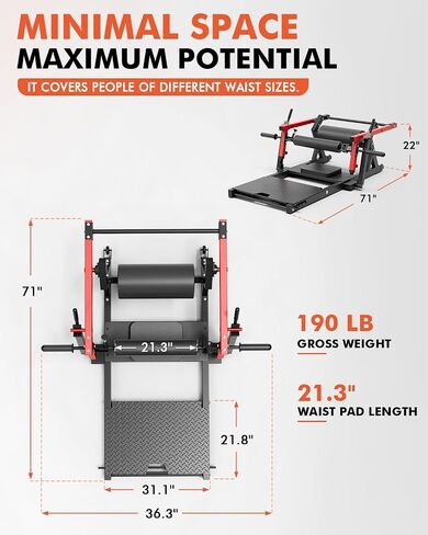 GMWD Hip Thrust Machine, 800LBS Plate-Loaded Glute Bridge Machine with Weight Holder, Heavy Duty Butt Exercise Equipment for Glute Muscles Building and Butt Shaping, Adjustable Footboard, Red in Kuwait