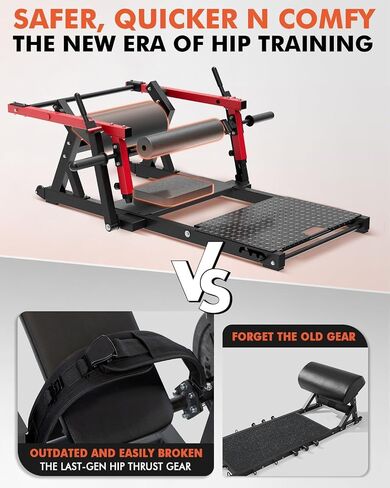 GMWD Hip Thrust Machine, 800LBS Plate-Loaded Glute Bridge Machine with Weight Holder, Heavy Duty Butt Exercise Equipment for Glute Muscles Building and Butt Shaping, Adjustable Footboard, Red in Kuwait