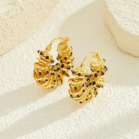 Chunky Gold Hoop Earrings Statement Earrings for Women Sparkly Rhinestone CZ Thick Hoop Earrings in Kuwait