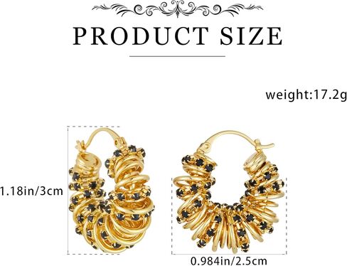 Chunky Gold Hoop Earrings Statement Earrings for Women Sparkly Rhinestone CZ Thick Hoop Earrings in Kuwait