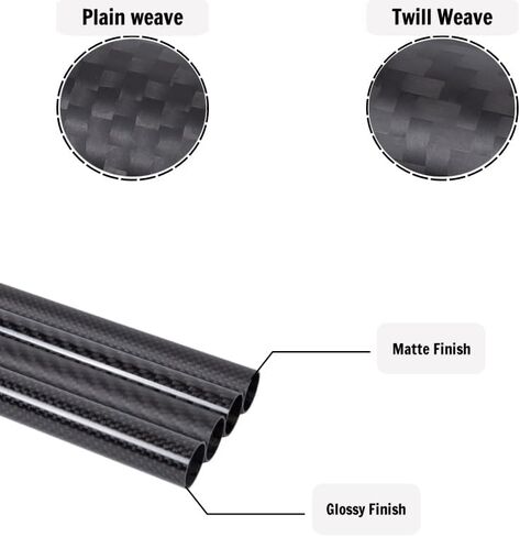 8mm x 10mm x 500mm Carbon Fiber Tubes - Matte 3K Twill Weave Wrapped, 100% Pure Round Tubing for Quadcopter and Multicopter (2-Pack) in Kuwait