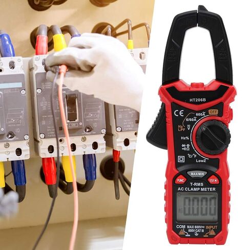 MultiMeter Digital Clamp MultiMeter ، AC DC الجهد تيار مع شاشة LCD ، عقد البيانات ، الإضاءة الخلفية لأداة إصلاح الكهرباء ، قياس تيار التيار المتردد (HT206B) in Kuwait