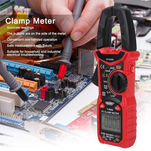 MultiMeter Digital Clamp MultiMeter ، AC DC الجهد تيار مع شاشة LCD ، عقد البيانات ، الإضاءة الخلفية لأداة إصلاح الكهرباء ، قياس تيار التيار المتردد (HT206B) in Kuwait