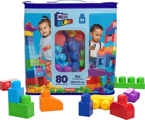 MEGA BLOKS First Builders Toddler Blocks Toys Set, Big Building Bag with 80 Pieces and Storage, Pink, Ages 1+ Years in Saudi Arabia