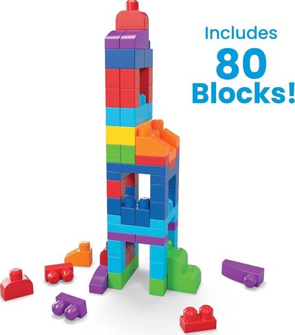 MEGA BLOKS First Builders Toddler Blocks Toys Set, Big Building Bag with 80 Pieces and Storage, Pink, Ages 1+ Years in Saudi Arabia