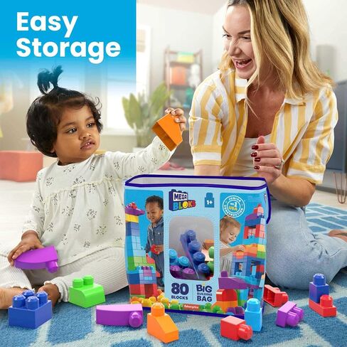 MEGA BLOKS First Builders Toddler Blocks Toys Set, Big Building Bag with 80 Pieces and Storage, Pink, Ages 1+ Years in Saudi Arabia