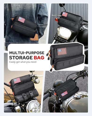 Benlari Motorcycle Handlebar Bag, Upgraded Dirtbike Handlebar Bag, Universal Tool Bag, Bicycle Front Storage Bag, Sissy Bar Bag, Compatible with Cruiser Softail Dyna Sportsters in Kuwait