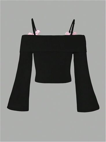 WDIRARA Girl's Cold Shoulder Bow Top Long Bell Sleeve Tee Shirt Cute T-Shirt in Saudi Arabia