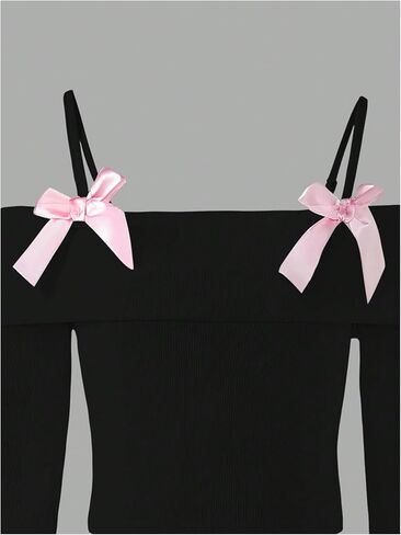 WDIRARA Girl's Cold Shoulder Bow Top Long Bell Sleeve Tee Shirt Cute T-Shirt in Saudi Arabia