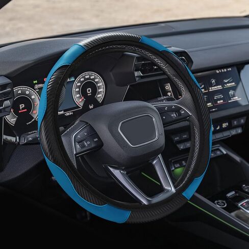 Car Steering Wheel Cover, 15 inch Carbon Fiber Microfiber PU Leather Elastic Steering Wheel Protector, Universal Car Accessories (Green) in Saudi Arabia
