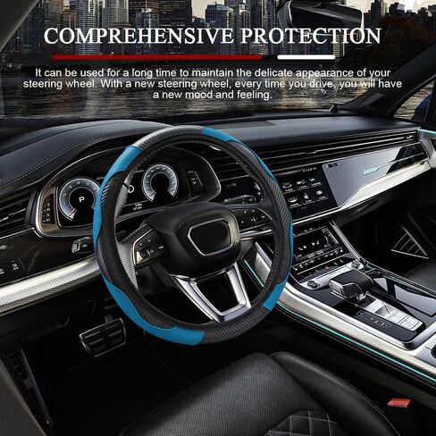 Car Steering Wheel Cover, 15 inch Carbon Fiber Microfiber PU Leather Elastic Steering Wheel Protector, Universal Car Accessories (Green) in Saudi Arabia