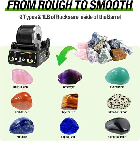 C1 Rock Tumbler Kit - Professional Large 2.5LB Capacity, Up to 5X More Noise Cancelling, Adjustable Timer & Speed with Full Accessories & Memory Function, Ideal for Adults Kids in Saudi Arabia