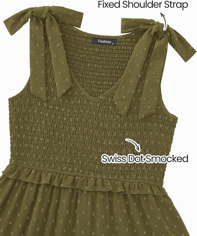 Okiwam Womens Summer Dresses 2025 Spring V Neck Sleeveless Tie Strap Maxi Beach Sundresses Boho Swiss Dot Wedding Guest Dress in Kuwait