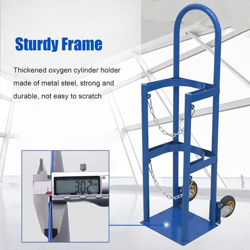 WDJBPSH Floor Mount Medical Gas Bottle Fixing Bracket, Heavy-Duty Oxygen Tank Storage Holder with 2 Protective Chain, Portable Blue Gas Cylinder Mounting Rack in Kuwait