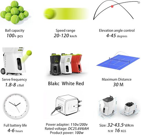 pusun-smart tennis ball machine pt-smart-100+ سعة الكرة ، والتحكم الكامل في التطبيق ، و 12 طريقة ثابتة ، مثالية للتدريب والمباريات in Kuwait