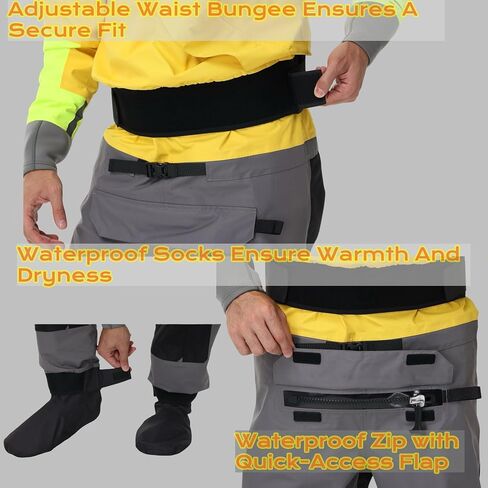 Dry Suits for Men,Front Zip for Sailing,Kayaking,Paddling with Reinforced Knees and Seat,Waterproof and Breathable in Kuwait