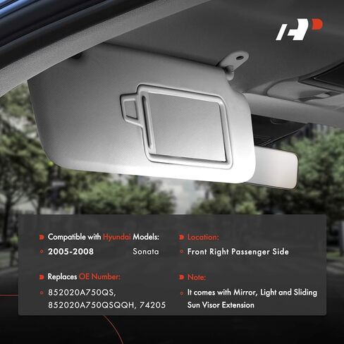 A-Premium Left Driver Side Sun Visor Assembly Compatible with Hyundai Sonata 2005-2010, with Sunroof, with Sliding Sun Visor Extension, with Mirror, with Light, Gray in Saudi Arabia