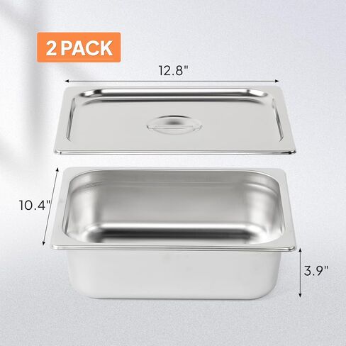Rovsun 2-pack 1/2 مقلاة فندق نصف حجم ، مقلاة طاولة بخار عميقة 4 بوصة مع غطاء ، مقلاة مضادة للمربى الفولاذ المقاوم للصدأ لحفلات المنزل التجارية in Kuwait