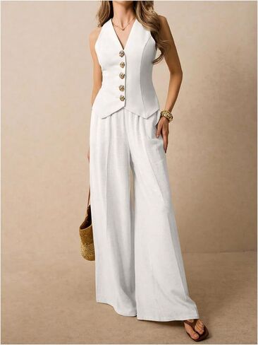 GORGLITTER Women's Metal Flower Blazer Vest Sleeveless V Neck Fashion Vests Top Business Casual Work Tops in Saudi Arabia
