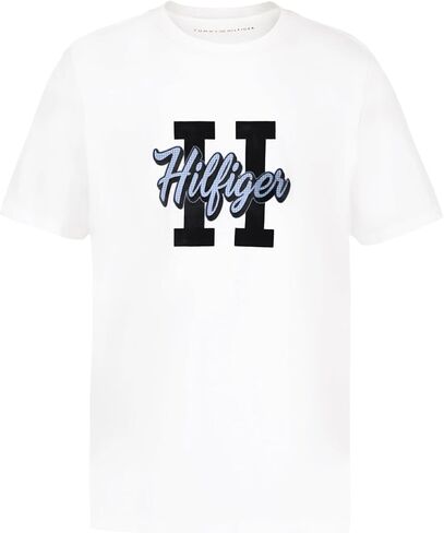 Tommy Hilfiger Boys' Short Sleeve Graphic Crew Neck T-Shirt, Soft, Comfortable, Relaxed Fit, Hilfiger H Navy Blazer, 18-20 in Saudi Arabia