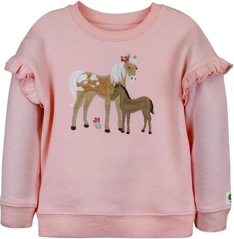 John Deere GIrls Pink Horse Long Sleeve French Terry Crewneck Pullover Sweatshirt Sizes 5 6 6X in Saudi Arabia
