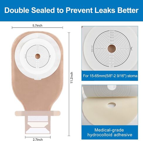 Colostomy Bags One-Piece Ostomy Supplies, 15-65mm Cut to Fit Drainable Pouches with Velcro Closure for Ileostomy Stoma Care (20Pack) in Saudi Arabia