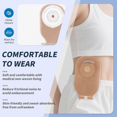 Colostomy Bags One-Piece Ostomy Supplies, 15-65mm Cut to Fit Drainable Pouches with Velcro Closure for Ileostomy Stoma Care (20Pack) in Saudi Arabia