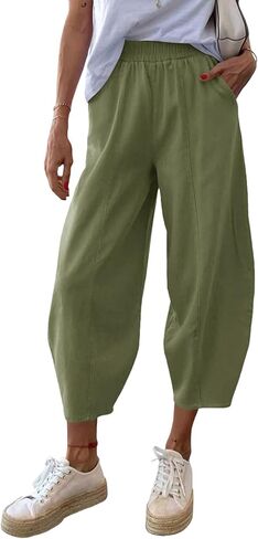 سراويل سراويل سراويل عالية الخصر سراويل زجرية خالية من القطن غير الرسمي حريم كابريس مع جيوب in Kuwait