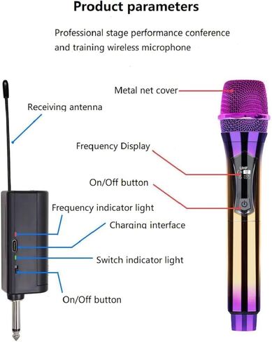 الميكروفون اللاسلكي اللاسلكي المحمول ، ميكروفون UHF اللاسلكي القابل لإعادة الشحن ، 200 قدم ، ميكروفون لاسلكي ديناميكي محمولة للمرحلة الكبيرة الغناء زفاف الكاريوكي دي جي لحزب الكنسية استخدام نظام السلطة الفلسطينية (الأرجواني) in Kuwait