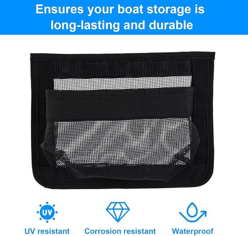 2 Pcs Self-Adhesive Storage Mesh Bags for Boats, 10x7in Waterproof Boat Storage Net Organizer Compartment for Organizing Boat Tools Fishing Gear Safety Equipment and Personal Accessories in Kuwait