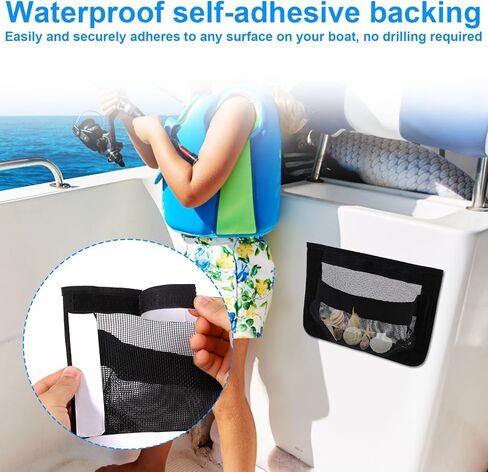 2 Pcs Self-Adhesive Storage Mesh Bags for Boats, 10x7in Waterproof Boat Storage Net Organizer Compartment for Organizing Boat Tools Fishing Gear Safety Equipment and Personal Accessories in Kuwait