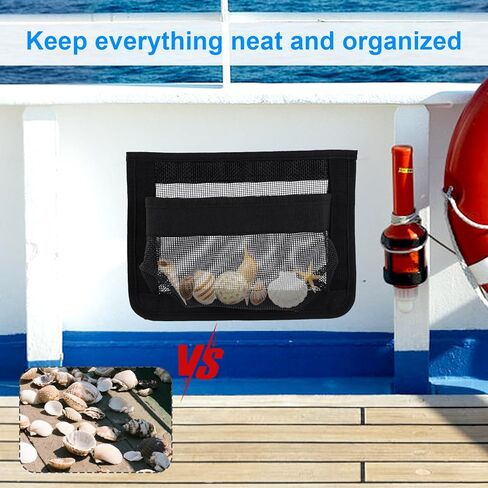2 Pcs Self-Adhesive Storage Mesh Bags for Boats, 10x7in Waterproof Boat Storage Net Organizer Compartment for Organizing Boat Tools Fishing Gear Safety Equipment and Personal Accessories in Kuwait
