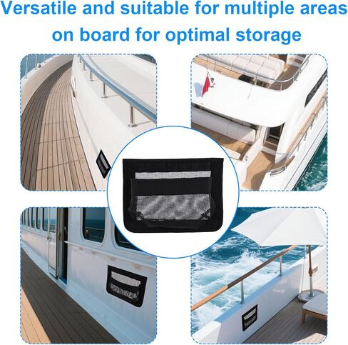 2 Pcs Self-Adhesive Storage Mesh Bags for Boats, 10x7in Waterproof Boat Storage Net Organizer Compartment for Organizing Boat Tools Fishing Gear Safety Equipment and Personal Accessories in Kuwait