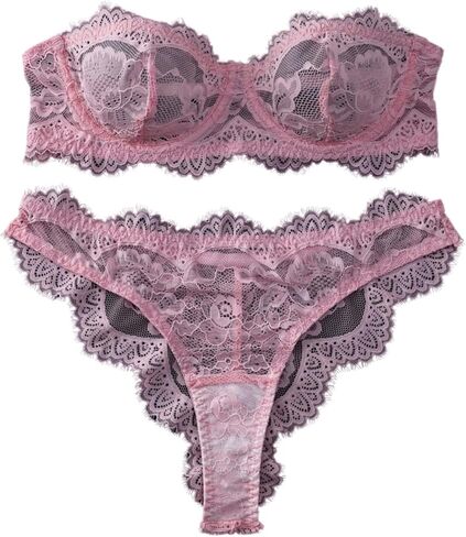 SOLY HUX Women's Lace Lingerie Set Strapless Underwire Bandeau Bra and Panty Sets in Kuwait