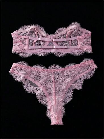 SOLY HUX Women's Lace Lingerie Set Strapless Underwire Bandeau Bra and Panty Sets in Kuwait