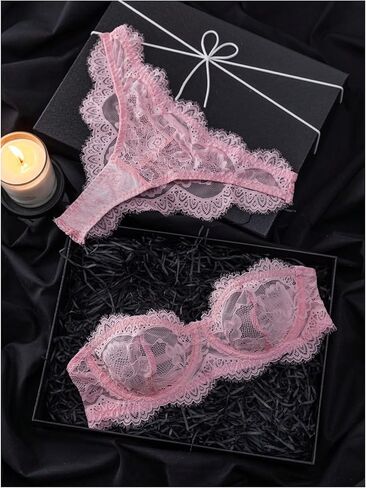 SOLY HUX Women's Lace Lingerie Set Strapless Underwire Bandeau Bra and Panty Sets in Kuwait