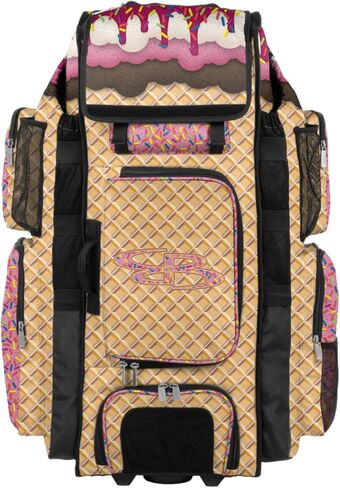 Boombah Superpack XL Rolling Bat Bag - 36" x 16" x 23.5" - Telescopic Handle - Holds 8 Bats - Wheeled Version - Ice Cream Neapolitan Multi in Saudi Arabia