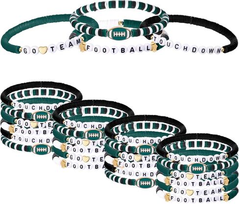 24 Pcs Football Bracelets Team Friendship Bracelets Football Party Favors for Women Men Stackable Stretch Sports Bracelet for Team Fan Party Supplies Award Gift in Saudi Arabia